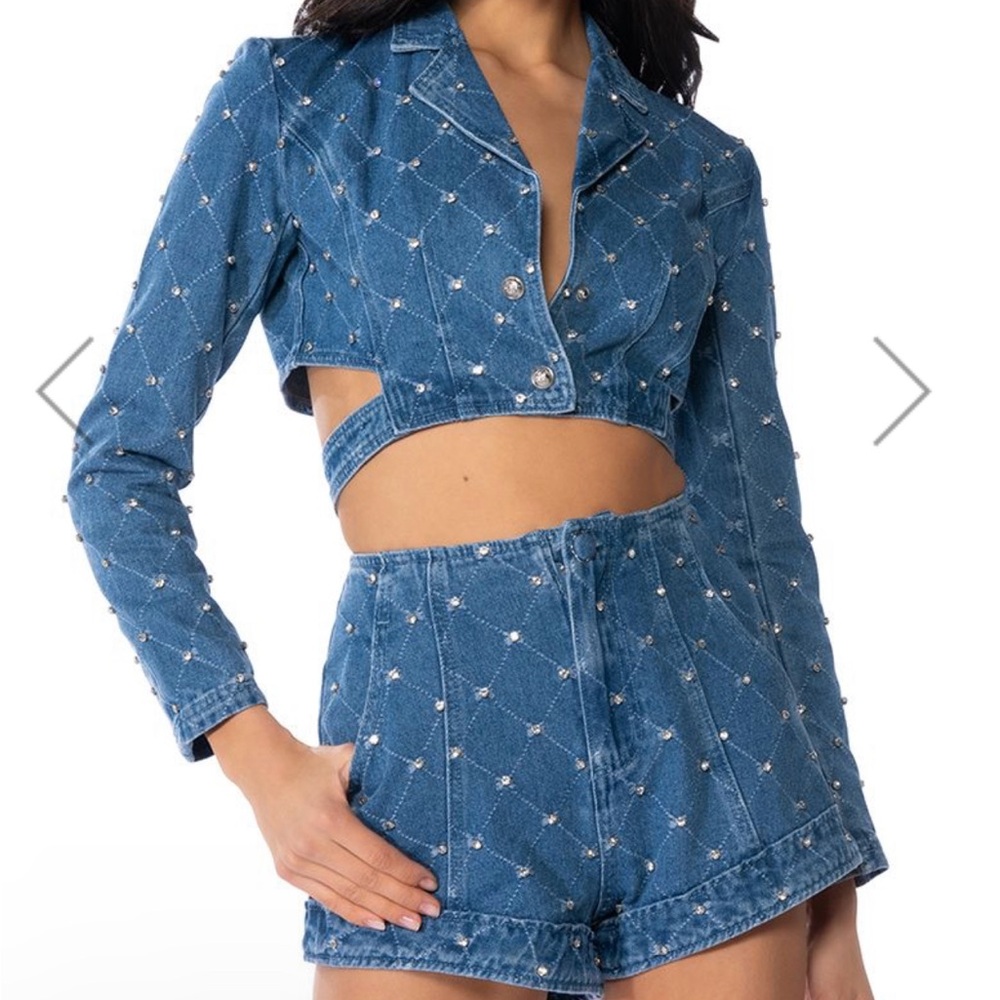AKIRA Denim & Crystal Studded Set